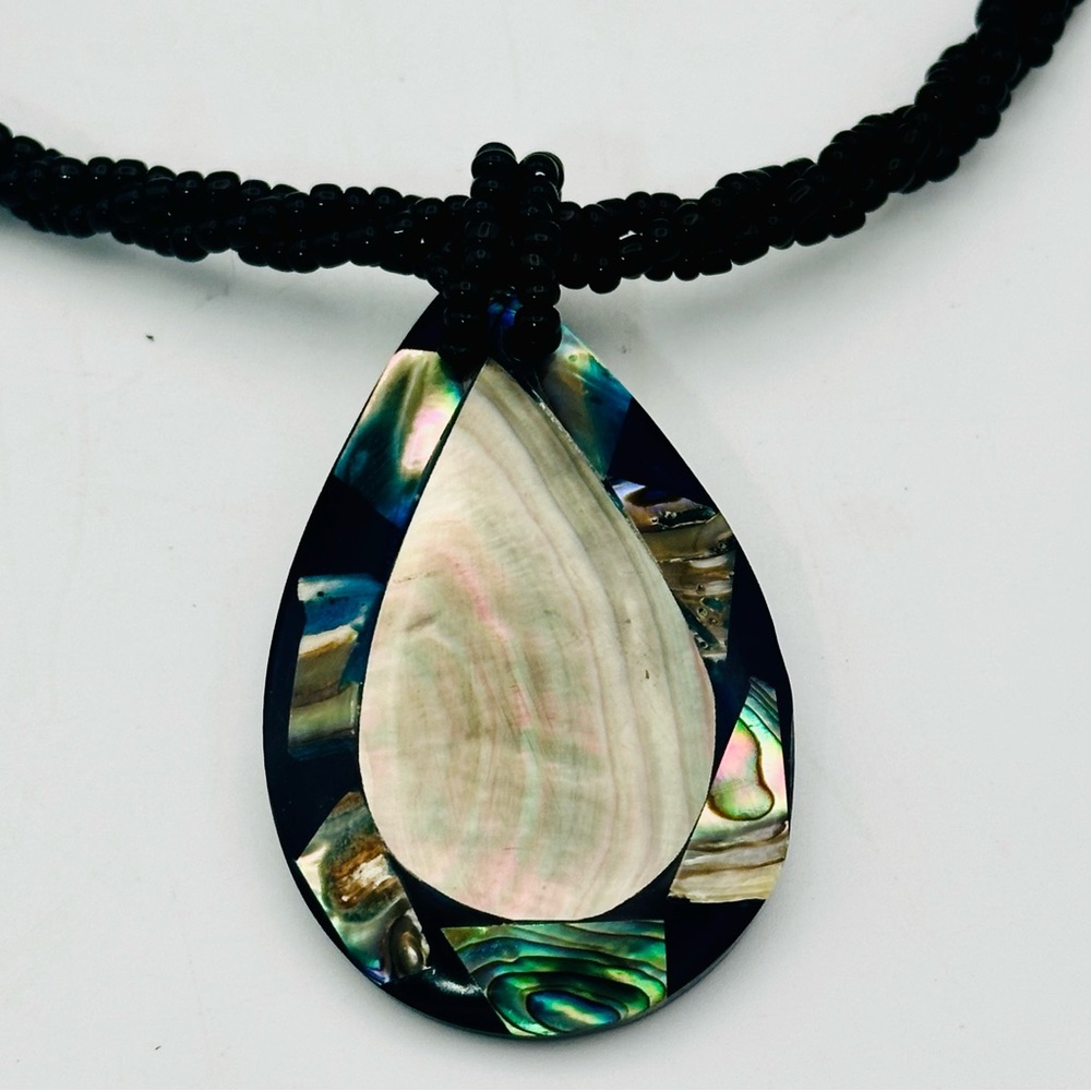 Handmade Onyx and Mother of Pearl Necklace - Picture 5 of 11